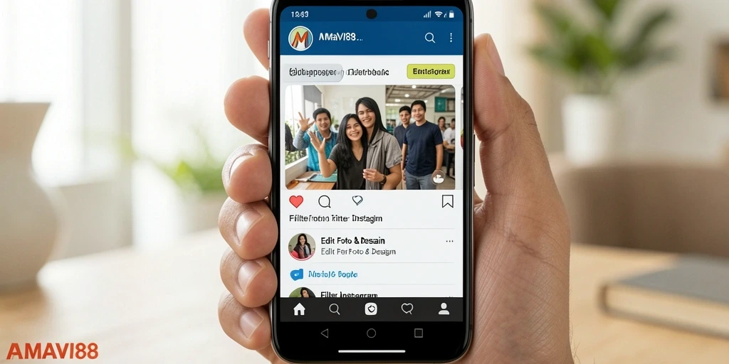 Antarmuka AMAVI88 dengan berbagai pilihan filter Instagram yang menarik.