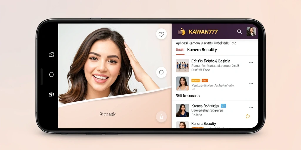 Screenshot KAWAN777 menampilkan fitur beautify yang atraktif.